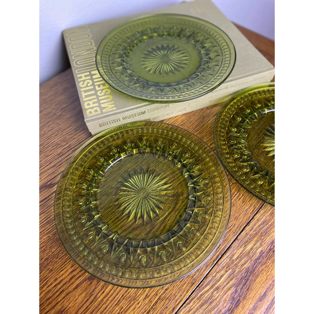 Set of 3 Indiana Glass "Colony Park Lane" Green Lunch Salad Plate 8.5”